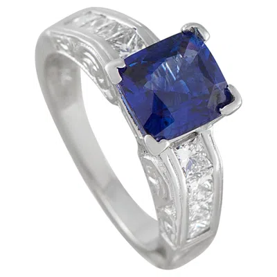 Pre-owned Lb Exclusive 14k White Gold 0.80ct Diamond And Sapphire Ring Mf16-051526