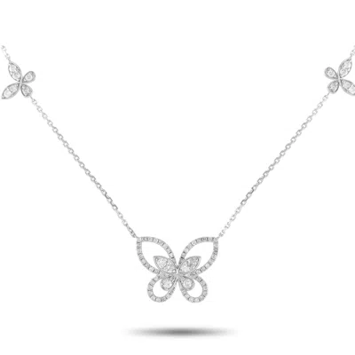 Lb Exclusive 14k White Gold 0.86ct Diamond Butterfly Necklace Ank- 16360 In Silver