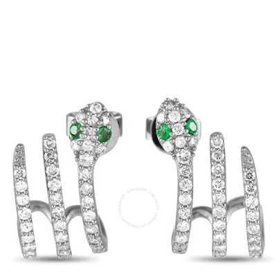 Lb Exclusive 14k White Gold 0.90ct Diamond And Emerald Serpent Earrings Er28507 W