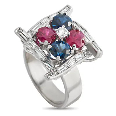 Lb Exclusive 14k White Gold 0.90ct Diamond, Ruby, And Sapphire Ring Mf25-050626 In Silver