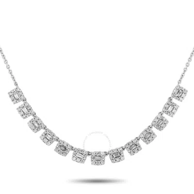 Lb Exclusive 14k White Gold 1.0ct Diamond Square Fringe Necklace Nk 01548 In Metallic