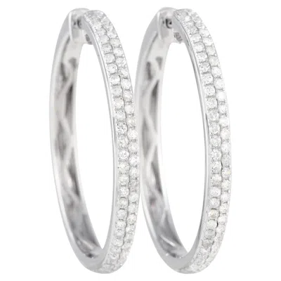 Pre-owned Lb Exclusive 14k White Gold 1.0 Carat Diamond Hoop Earrings