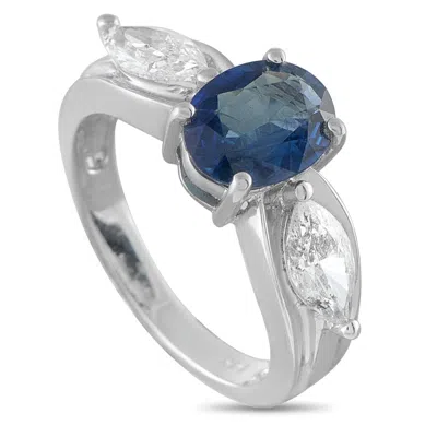Lb Exclusive 14k White Gold 1.01ct Diamond And Sapphire Ring Mf19-062426 In Blue
