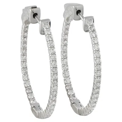 Pre-owned Lb Exclusive 14k White Gold 1.07ct Diamond Inside-out Hoop Earrings Mf11-111825