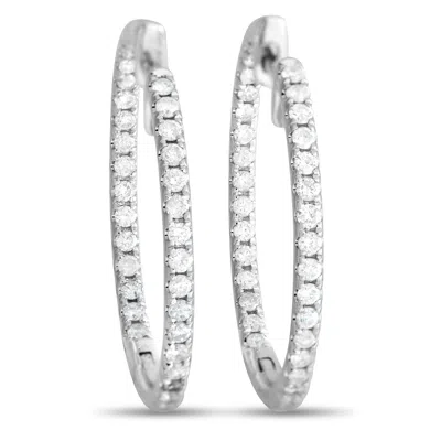 Lb Exclusive 14k White Gold 1.0ct Diamond Inside-out Hoop Earrings In Metallic