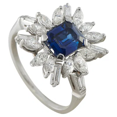 Pre-owned Lb Exclusive 14k White Gold 1.20ct Diamond And Sapphire Starburst Ring Mf08-062926