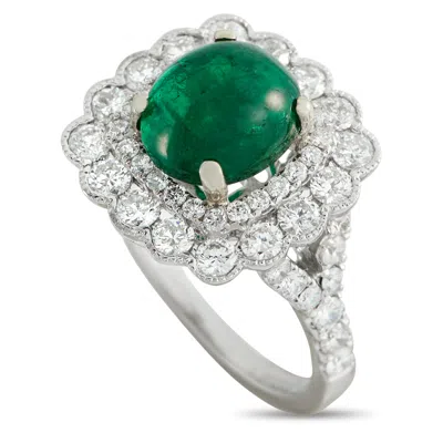 Lb Exclusive 14k White Gold 1.25ct Diamond And Emerald Ring Mf38-051526 In Silver