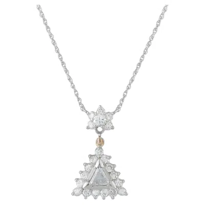 Pre-owned Lb Exclusive 14k White Gold 1.25ct Diamond Triangular Halo Pendant Necklace Mf21-070226