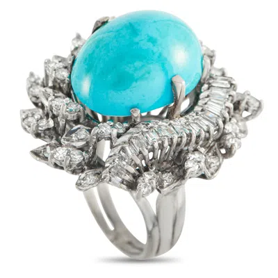 Lb Exclusive 14k White Gold 1.30ct Diamond And Turquoise Ring Mf08-022326 In Silver