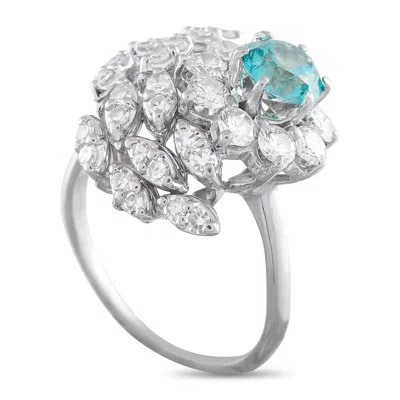 Lb Exclusive 14k White Gold 1.34ct Diamond And Blue Zircon Ring Mf05-050126 In Metallic