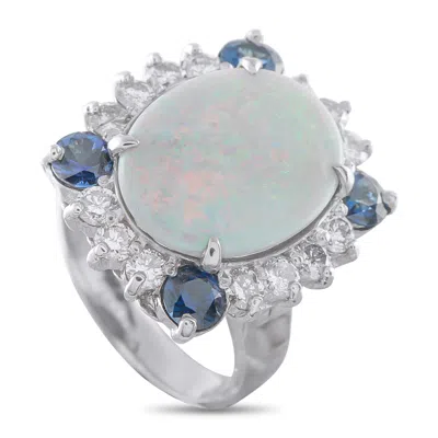 Lb Exclusive 14k White Gold 1.40ct Diamond And Opal Ring Mf20-050126 In Blue