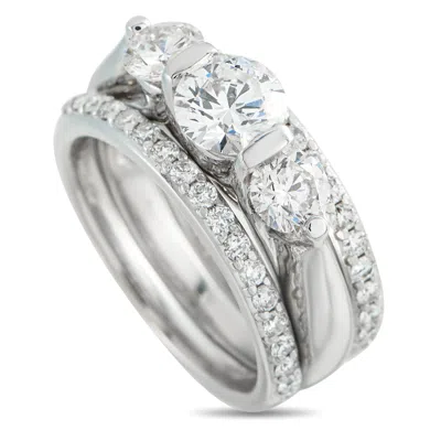 Lb Exclusive 14k White Gold 1.64ct Diamond 3-row Ring Mf19-011626 In Burgundy