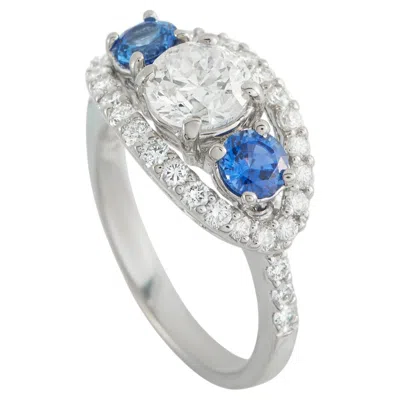 Pre-owned Lb Exclusive 14k White Gold 1.71ct Diamond And Sapphire Ring Mf39-030326
