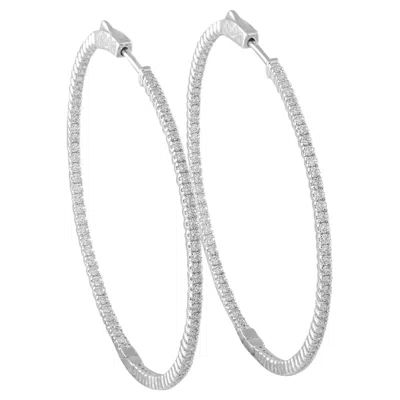 Pre-owned Lb Exclusive 14k White Gold 1.78ct Diamond Inside-out Hoop Earrings Mf16-111825