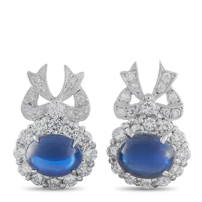 Lb Exclusive 14k White Gold 1.84 Ct Diamond And 6.29 Ct Sapphire Bow Earrings Mf05-010626 In Silver