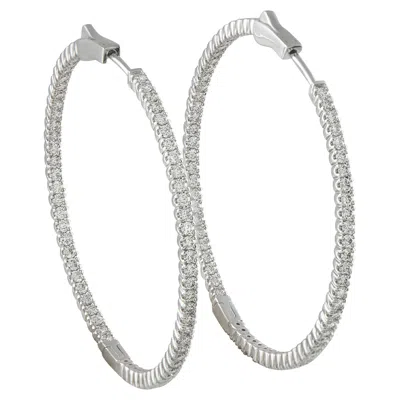 Pre-owned Lb Exclusive 14k White Gold 2.02ct Diamond Hoop Earrings Mf16-111825