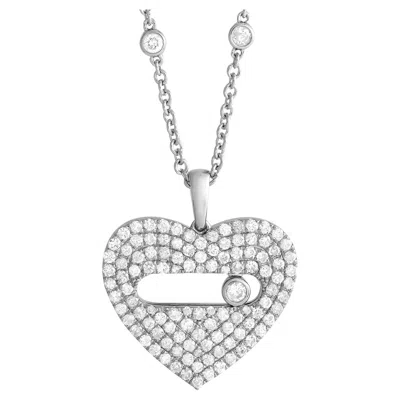 Pre-owned Lb Exclusive 14k White Gold 2.10ct Diamond Pav Heart Necklace