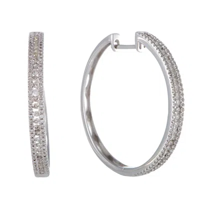 Lb Exclusive 14k White Gold 3-row 1.06 Carat Vs1 G Color Diamond Hoop Earrings