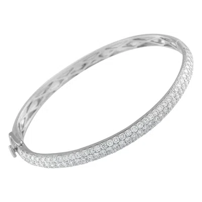 Pre-owned Lb Exclusive 14k White Gold 3.75ct Diamond Pave Bangle Bracelet Mf16-111325