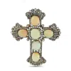 Lb Exclusive 14k White Gold And Silver Diamond And Opal Cross Brooch Mf09-103125 In Gold