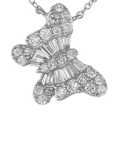 Pre-owned Lb Exclusive 14k White Gold Butterfly Diamond Necklace In Silver