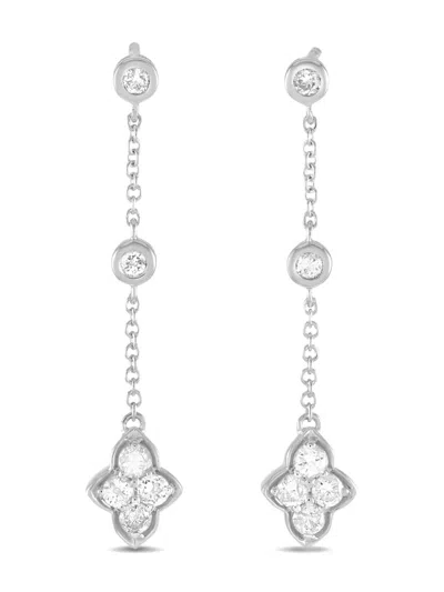 Pre-owned Lb Exclusive 14k White Gold Dangle Diamonds Earrings In Silver