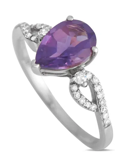 Pre-owned Lb Exclusive 14k White Gold Diamond And Amethyst Ring In Silver