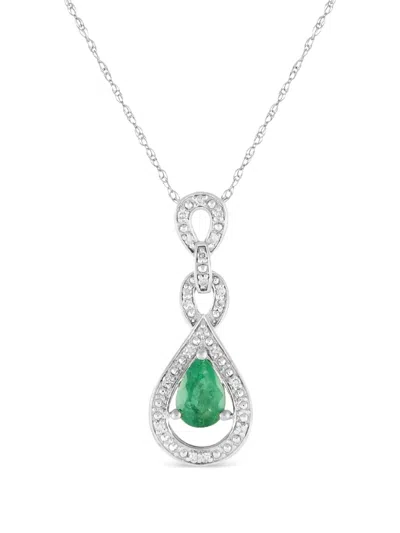 Pre-owned Lb Exclusive 14k White Gold Diamond And Emerald Necklace In Silver