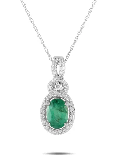 Pre-owned Lb Exclusive 14k White Gold Diamond And Emerald Necklace In Silver