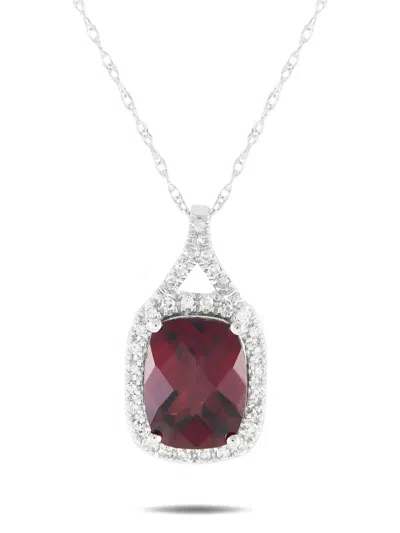 Pre-owned Lb Exclusive 14k White Gold Diamond And Garnet Pendant Necklace