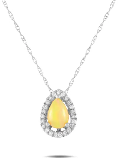Pre-owned Lb Exclusive 14k White Gold Diamond And Opal Necklace In Silver