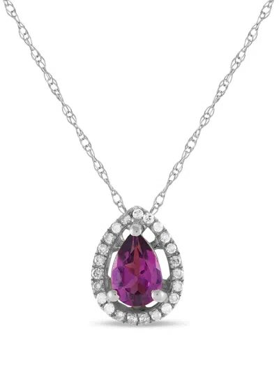 Pre-owned Lb Exclusive 14k White Gold Diamond And Rhodolite Necklace In Silver