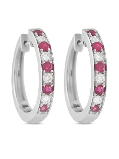 Pre-owned Lb Exclusive 14k White Gold Diamond And Ruby Earrings In Silver