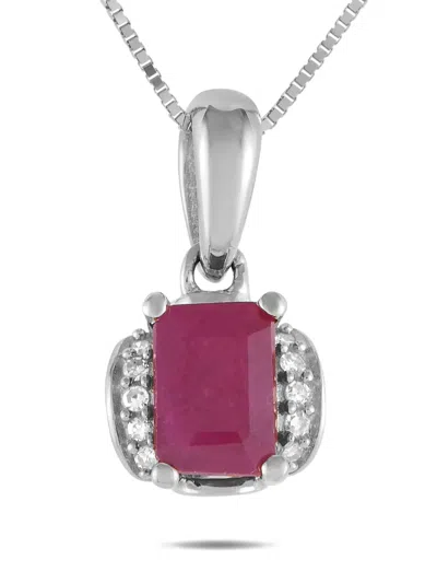 Pre-owned Lb Exclusive 14k White Gold Diamond And Ruby Necklace In Silver