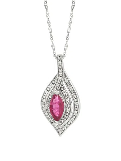 Pre-owned Lb Exclusive 14k White Gold Diamond And Ruby Necklace In Silver