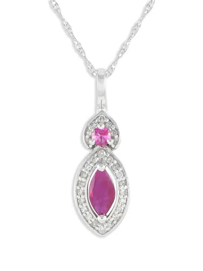 Pre-owned Lb Exclusive 14k White Gold Diamond And Ruby Necklace In Silver