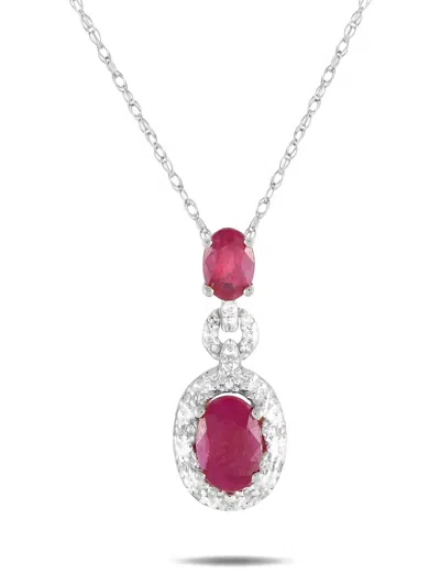 Pre-owned Lb Exclusive 14k White Gold Diamond And Ruby Necklace In Silver