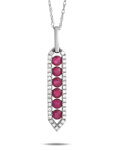 Pre-owned Lb Exclusive 14k White Gold Diamond And Ruby Necklace In Silver