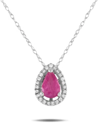 Pre-owned Lb Exclusive 14k White Gold Diamond And Ruby Necklace In Silver