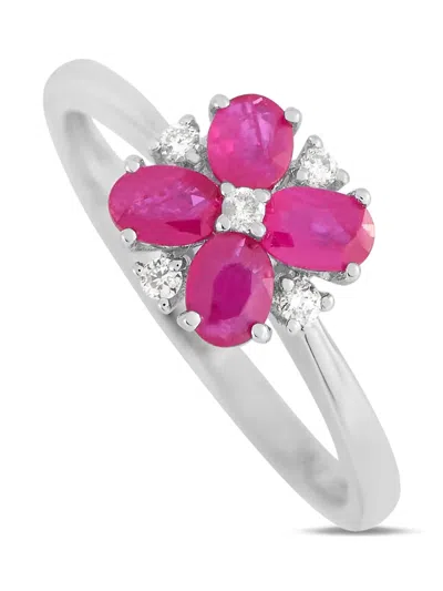 Pre-owned Lb Exclusive 14k White Gold Diamond And Ruby Ring In Pink