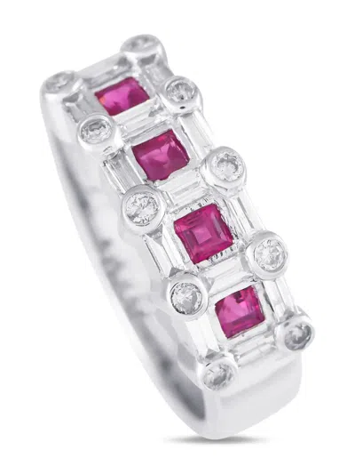 Pre-owned Lb Exclusive 14k White Gold Diamond And Ruby Ring In Silver