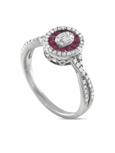 Pre-owned Lb Exclusive 14k White Gold Diamond And Ruby Ring In Silver