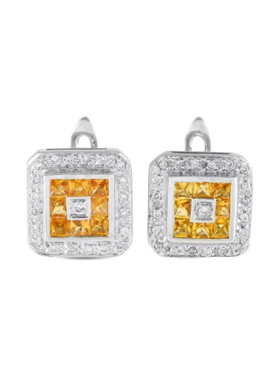Pre-owned Lb Exclusive 14k White Gold Diamond And Sapphire Earrings In Silver