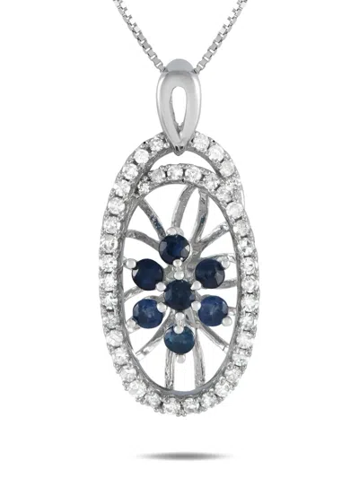 Pre-owned Lb Exclusive 14k White Gold Diamond And Sapphire Necklace In Silver