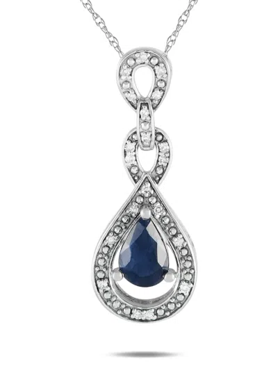 Pre-owned Lb Exclusive 14k White Gold Diamond And Sapphire Pendant Necklace In Silver