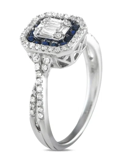 Pre-owned Lb Exclusive 14k White Gold Diamond And Sapphire Ring