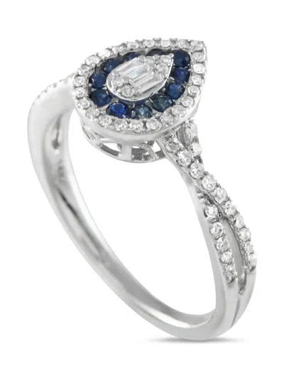 Pre-owned Lb Exclusive 14k White Gold Diamond And Sapphire Ring In Silver