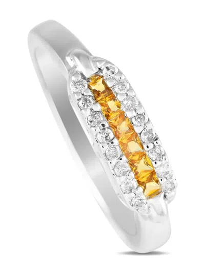 Pre-owned Lb Exclusive 14k White Gold Diamond And Sapphire Ring In Silver