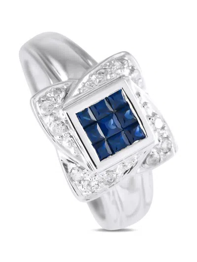 Pre-owned Lb Exclusive 14k White Gold Diamond And Sapphire Ring In Silver
