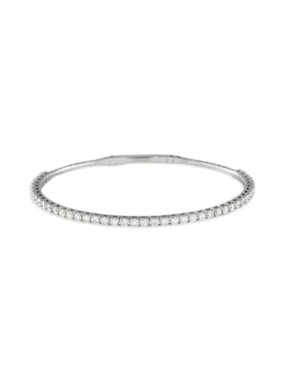 Pre-owned Lb Exclusive 14k White Gold Diamond Bangle Bracelet In Silver